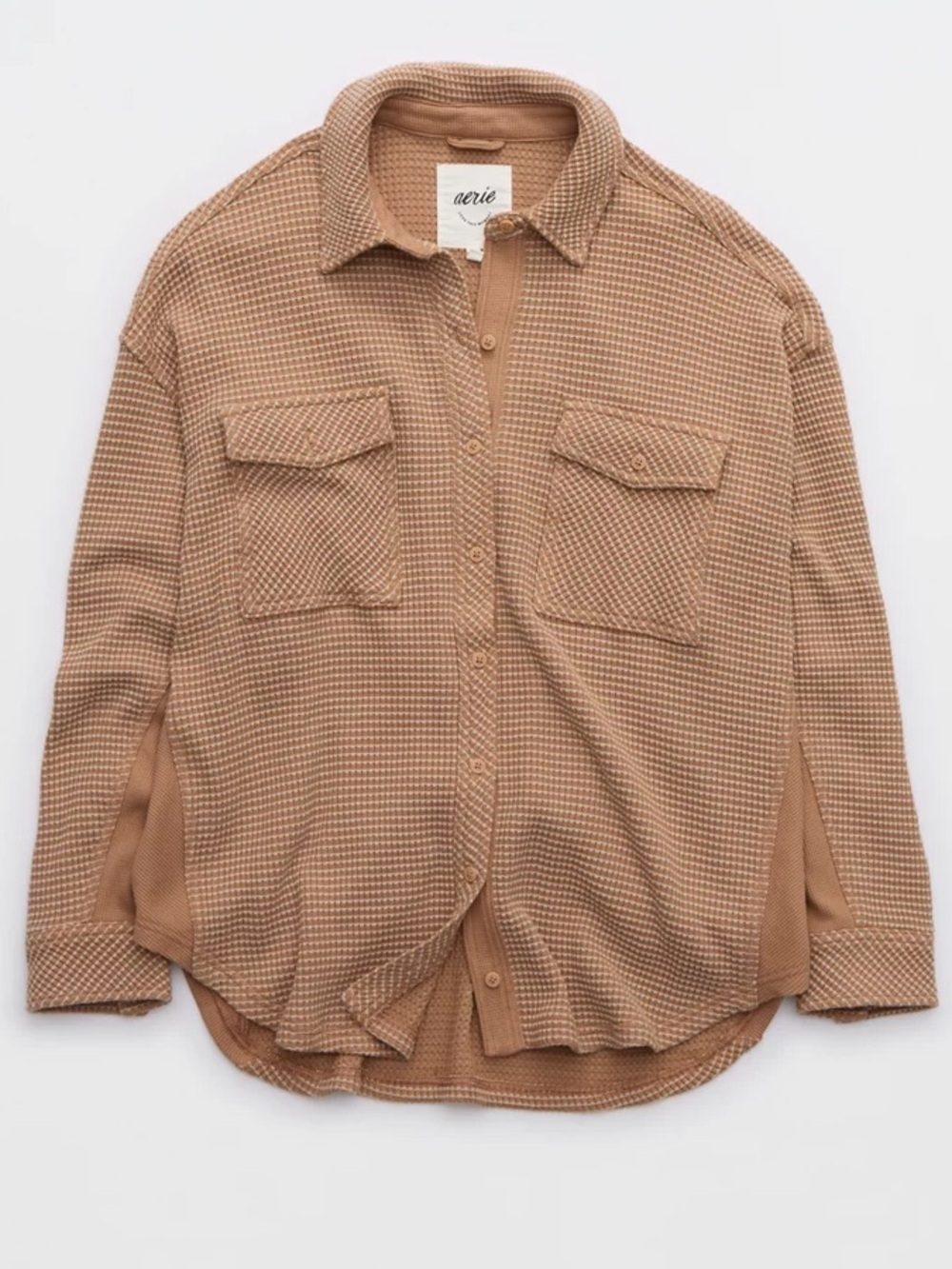 Aerie Lumber Jane Waffle Shirt Shacket XL Oversized Neutral Tan Thermal Minimal - Picture 5 of 13
